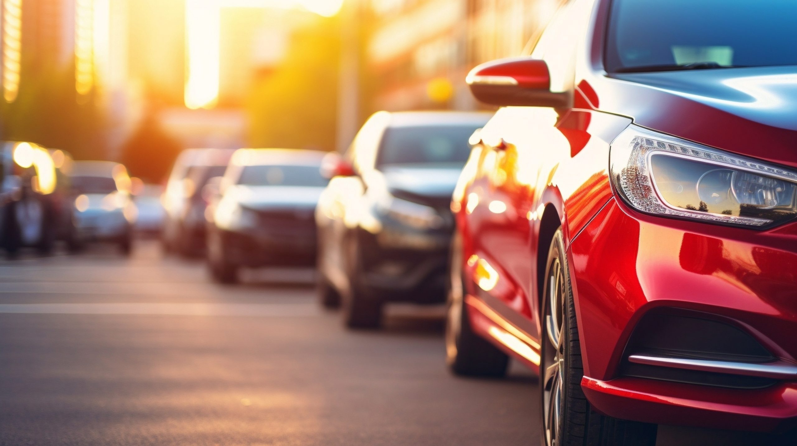 Car parked at outdoor parking lot. Used car for sale and rental service. Car dealership and dealer agent concept, Car insurance background. Automobile parking area. Automotive industry