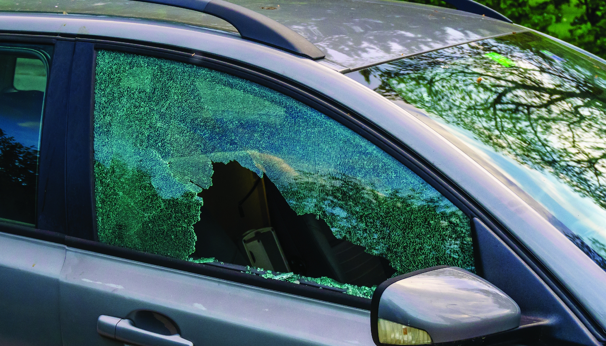 Car window damage after a smash-and-grab