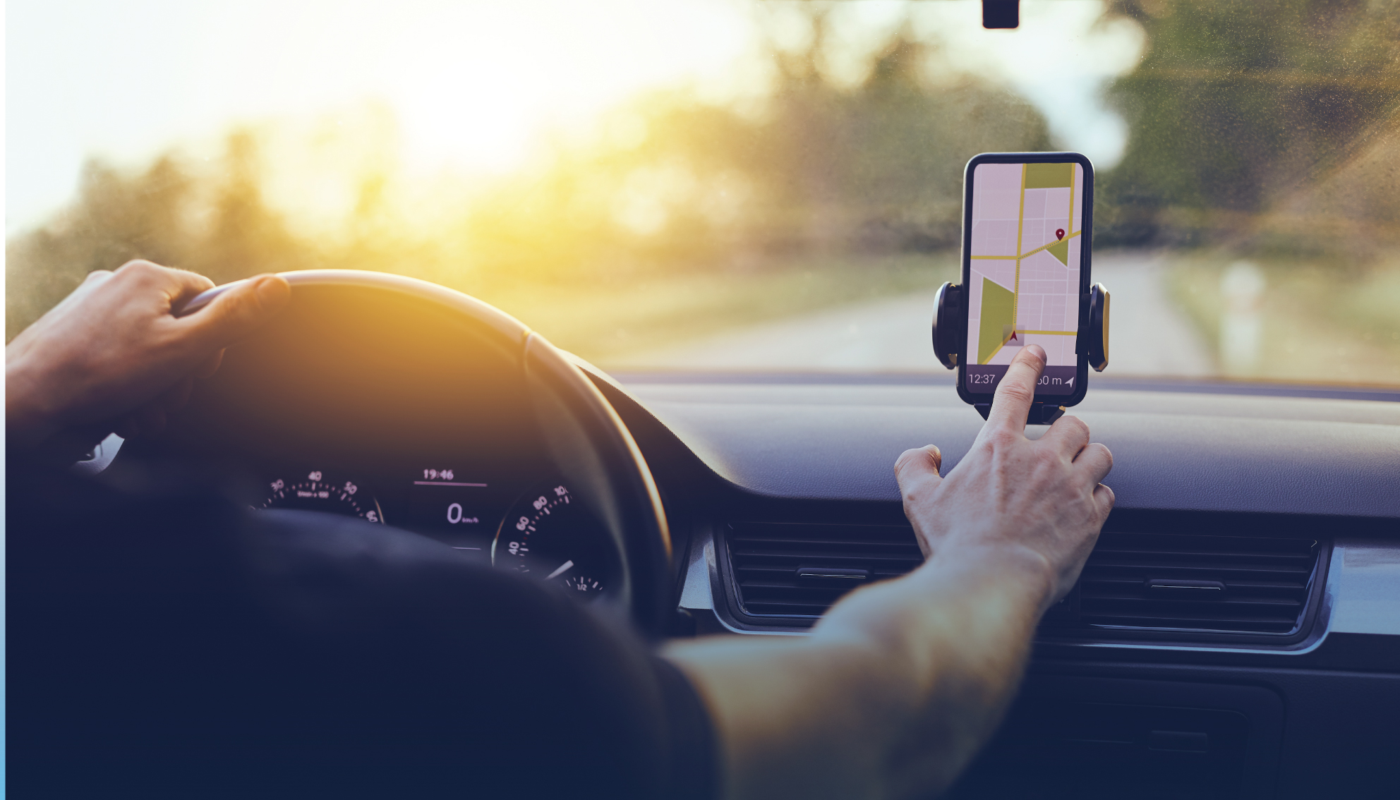 Person navigating one of the top road safety apps
